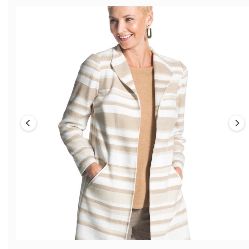 NWT Chicos Modern Neutral Stripe Duster Cardigan Jacket Tan Cream Size 1 medium